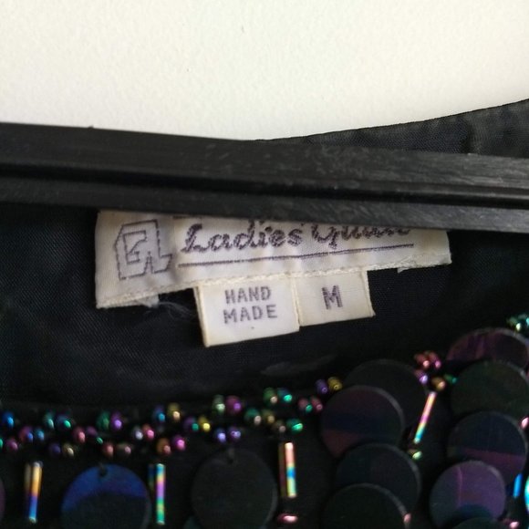 vintage 80s iridescent black silver sequin top NWOT - Picture 4 of 12